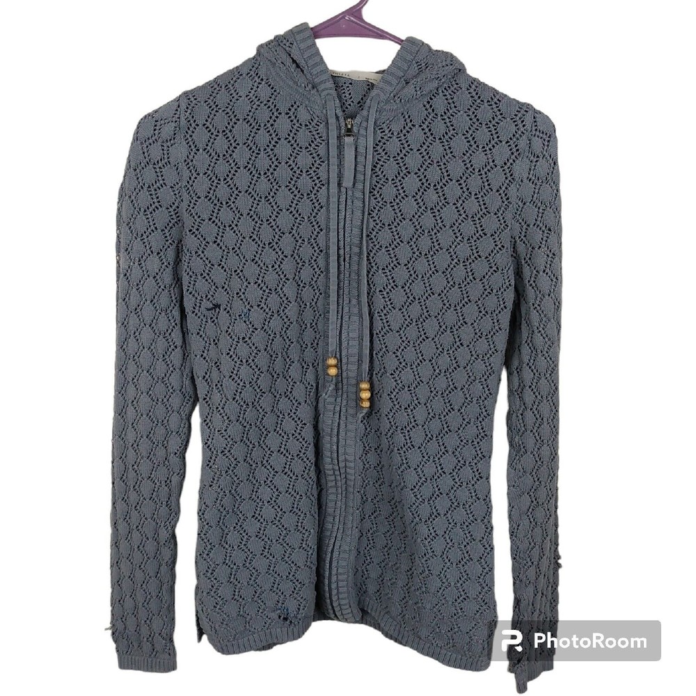 Athleta Sweater Knit Womens Size Small  hoodie jacket blue gray cotton full zip
